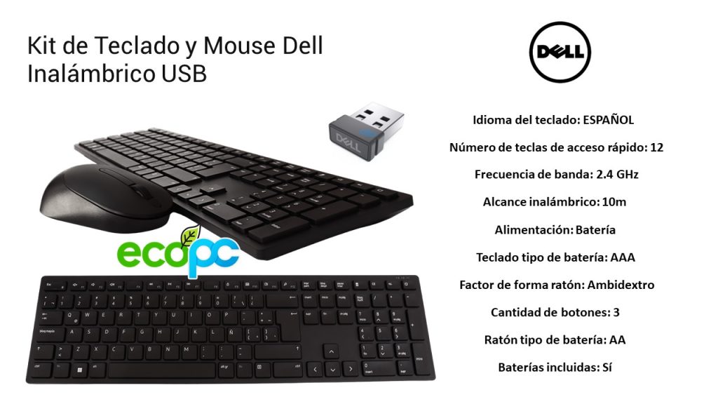 Kit De Teclado Y Mouse Dell Inalámbrico Usb Nuevo Ecopc 9593