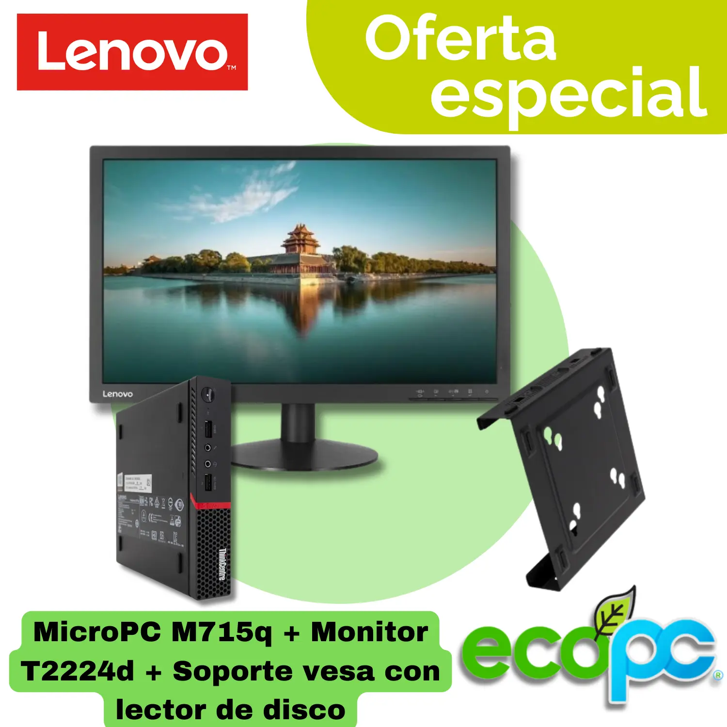 PC-M920Q-PROMO-VESA-MONITOR-ECOPC Lenovo MicroPC M715q + Monitor 22” T2224d + Soporte VESA - Categoría A - Imagen 1