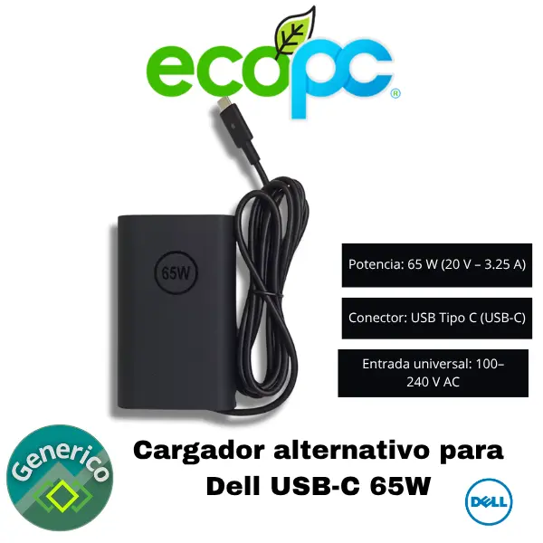 Cargador alternativo para Dell USB-C 65W (1) Cargador alternativo para Dell USB-C 65W - Imagen 1