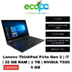 Lenovo ThinkPad P14s Gen 2 | Intel Core i7 | 32 GB RAM | 1 TB SSD NVMe | NVIDIA T500 4 GB | Reacondicionado