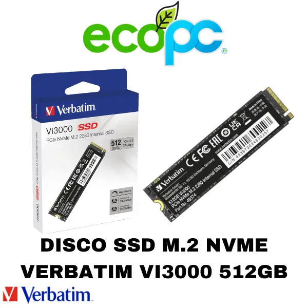 Disco SSD M.2 NVMe Verbatim Vi3000 512GB Disco SSD M.2 NVMe Verbatim Vi3000 512GB - Imagen 1