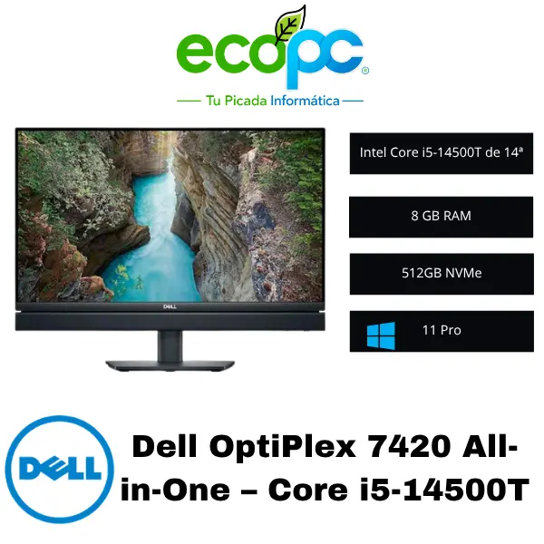 Dell OptiPlex 7420 All-in-One – Core i5-14500T Dell OptiPlex 7420 All-in-One – Core i5-14500T | 8 GB RAM | 512GB NVMe | 23.8" FHD - Imagen 1