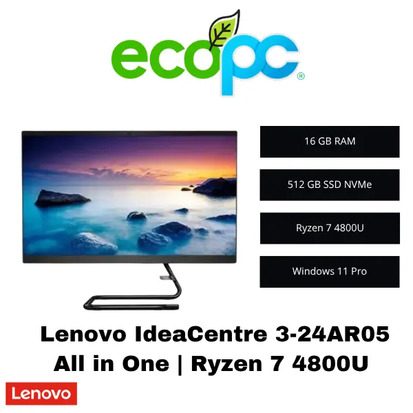 Lenovo IdeaCentre 3-24AR05 All in One Ryzen 7 4800U Lenovo IdeaCentre 3-24AR05 All in One | Ryzen 7 4800U | 16 GB RAM | 512 GB SSD NVMe | 23.8” FHD | Windows 11 Pro | Categoría C - Imagen 1